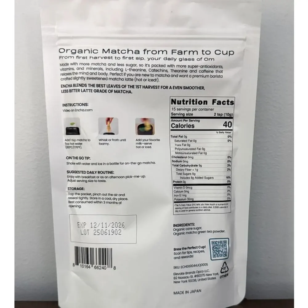 Encha Matcha Latte Powder Sweetened - Lightly Sweet Matcha Powder